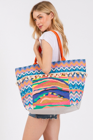 Boho Multi Color Zigzag Pattern Tote Bag