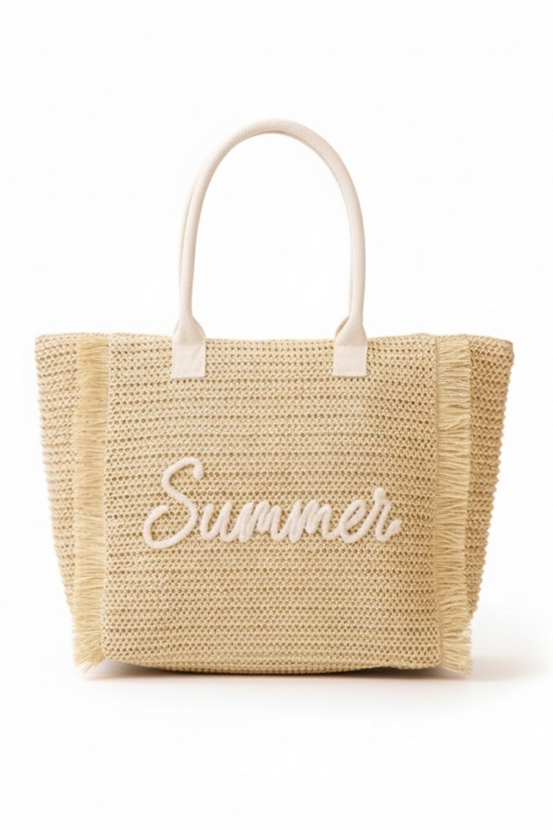 Straw Braided Summer Print Tote Bag