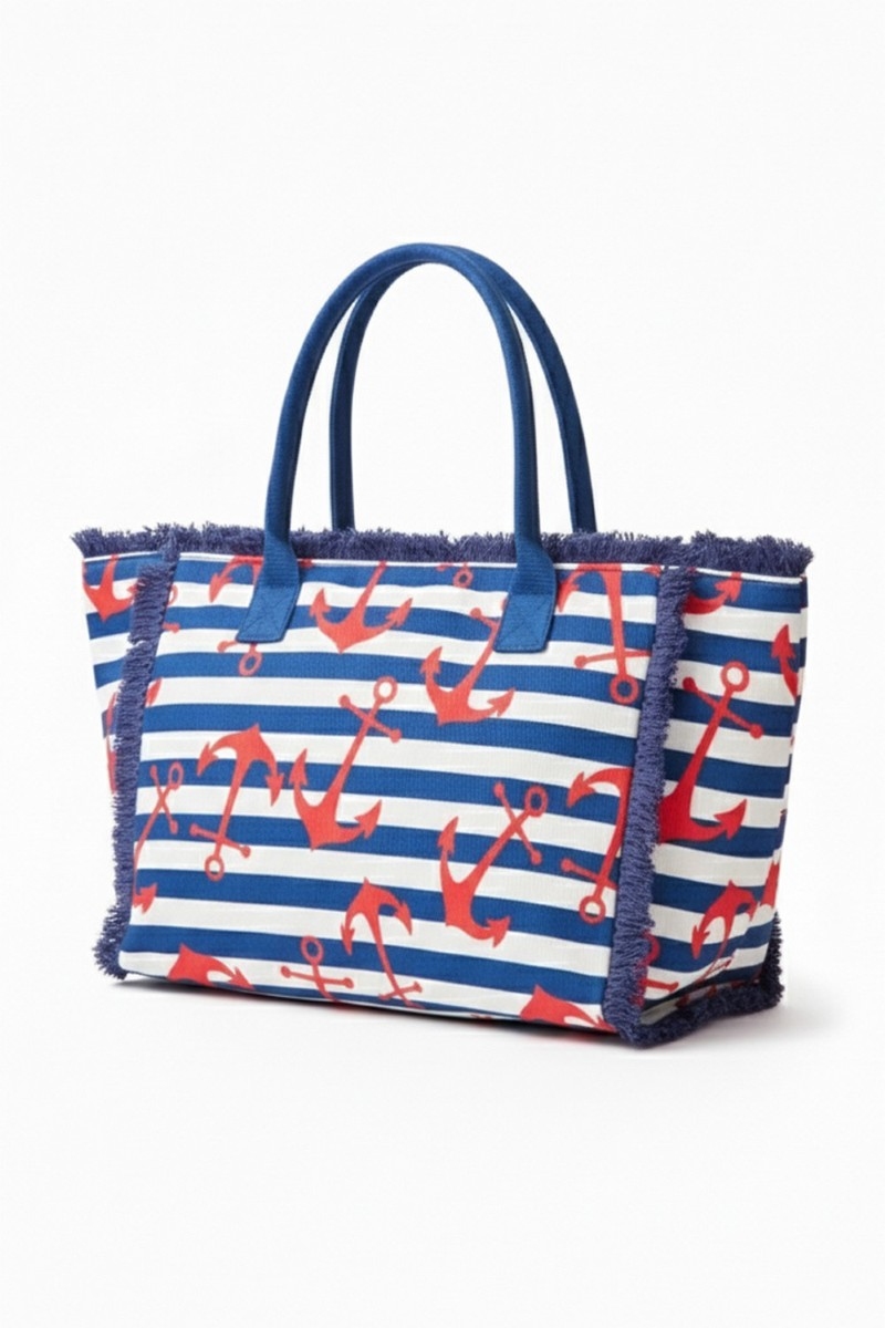 Anchor Print Striped Tote Bag