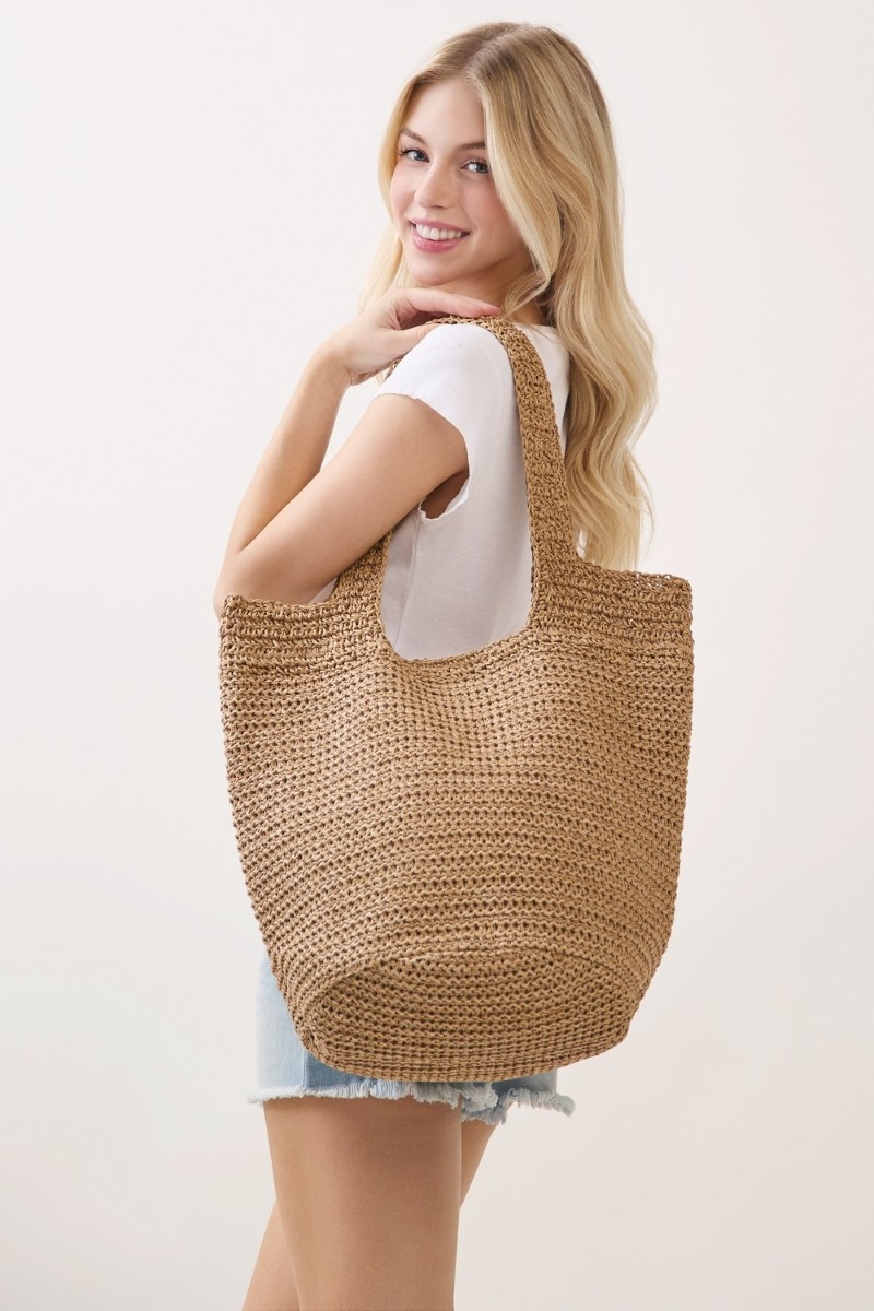 Handmade Round Bottom Woven Straw Tote Bag