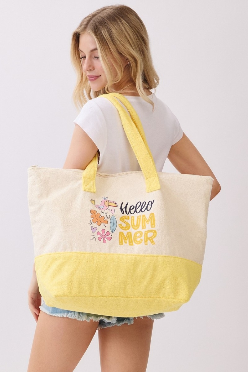 Yellow Hello Summer Terry Tote Bag