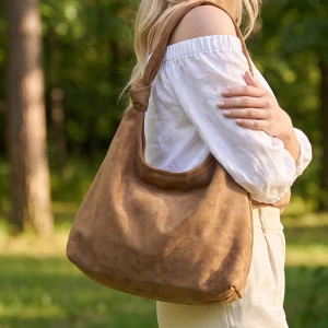 Vegan Suede Knotted Handle Hobo Shoulder Bag