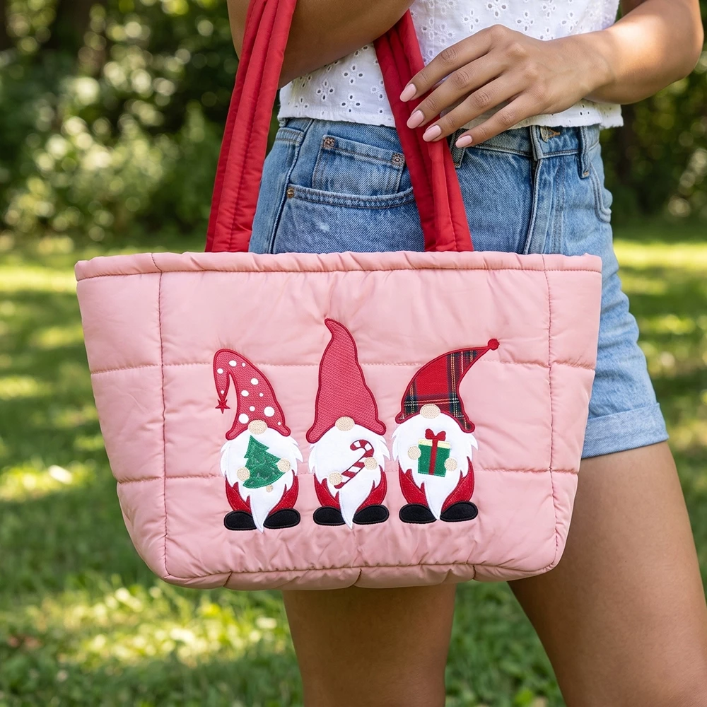 Holiday Gnome Trio Puffer Tote Bag