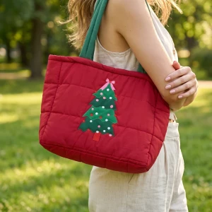 Christmas Tree Applique Puffer Tote Bag