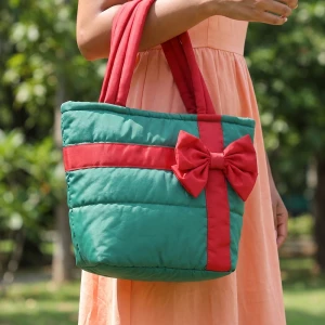Gift Bow Wrapped Puffer Tote Bag