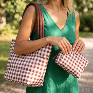 Gingham Check Mini Puffer Tote Bag