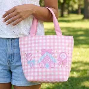 Candy House Embroidered Gingham Tote Bag