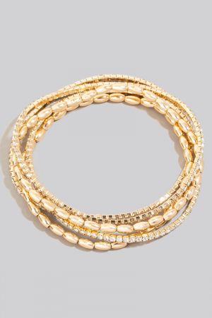 Rhinestone Pave And Elastic Beaded Bracelet Set