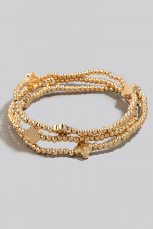 Metallic Clover Charms Beaded Bracelet Set