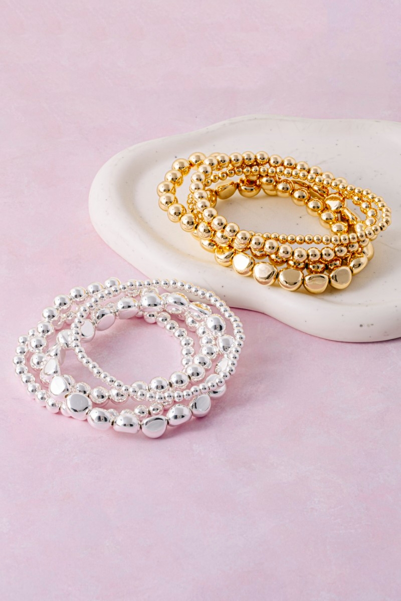 Mixed Irregular Metallic Beaded Bracelet Set