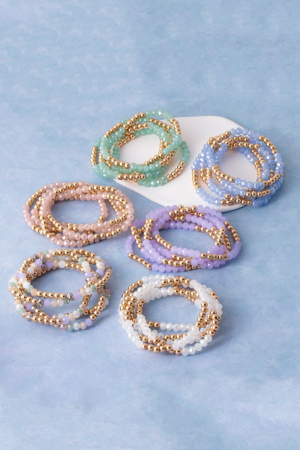 Crystal Gold Ball Beaded Stretch Bracelet Set