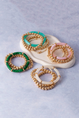 Resin Bar And Gold Bead Stretch Bracelet Set