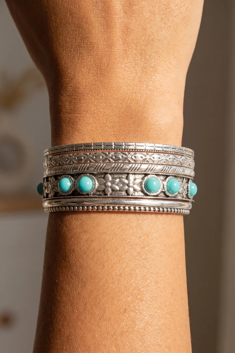 Turquoise Floral Stacking Bangle Set