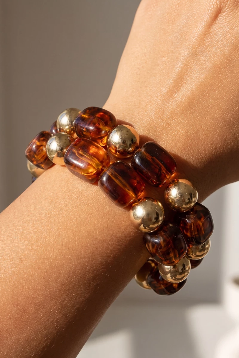 Chunky Tortoise Bead Stretch Bracelet Set