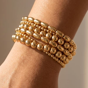 Ball And Oval Bead Stretch Bracelet Set