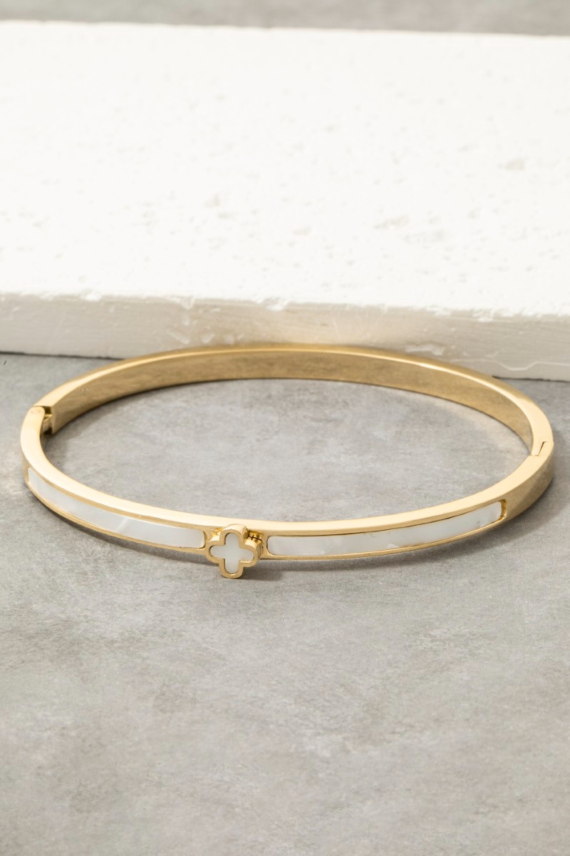Mother Of Pearl Clover Bangle Bracelet