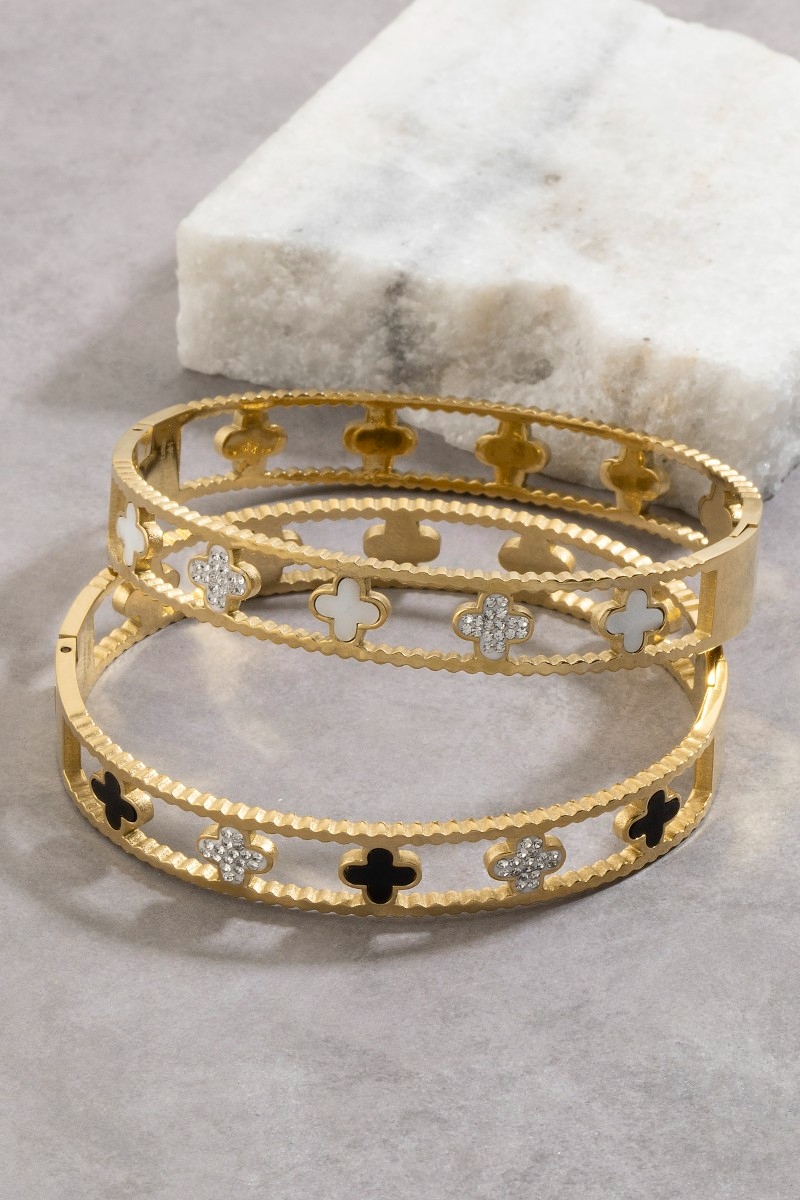 Stainless Steel Four Leaf Clover Bangle Bracelet