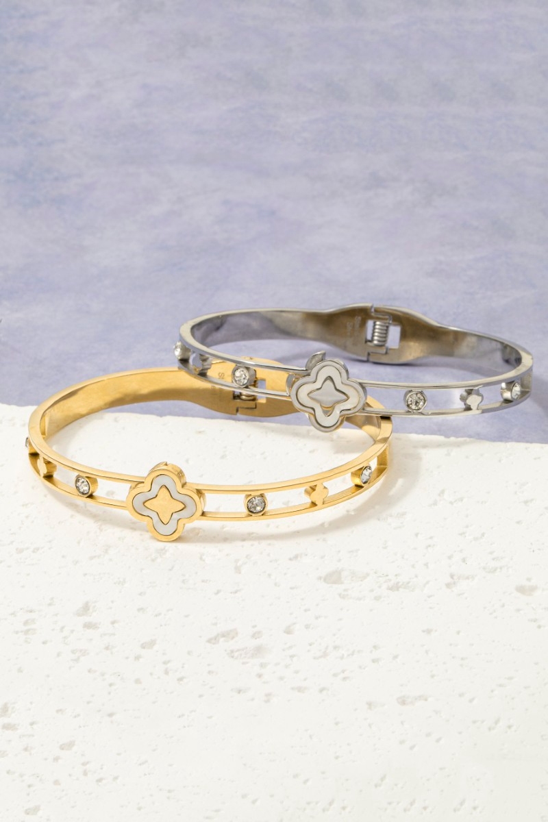 Clover Cz Mother Of Pearl Bangle Bracelet