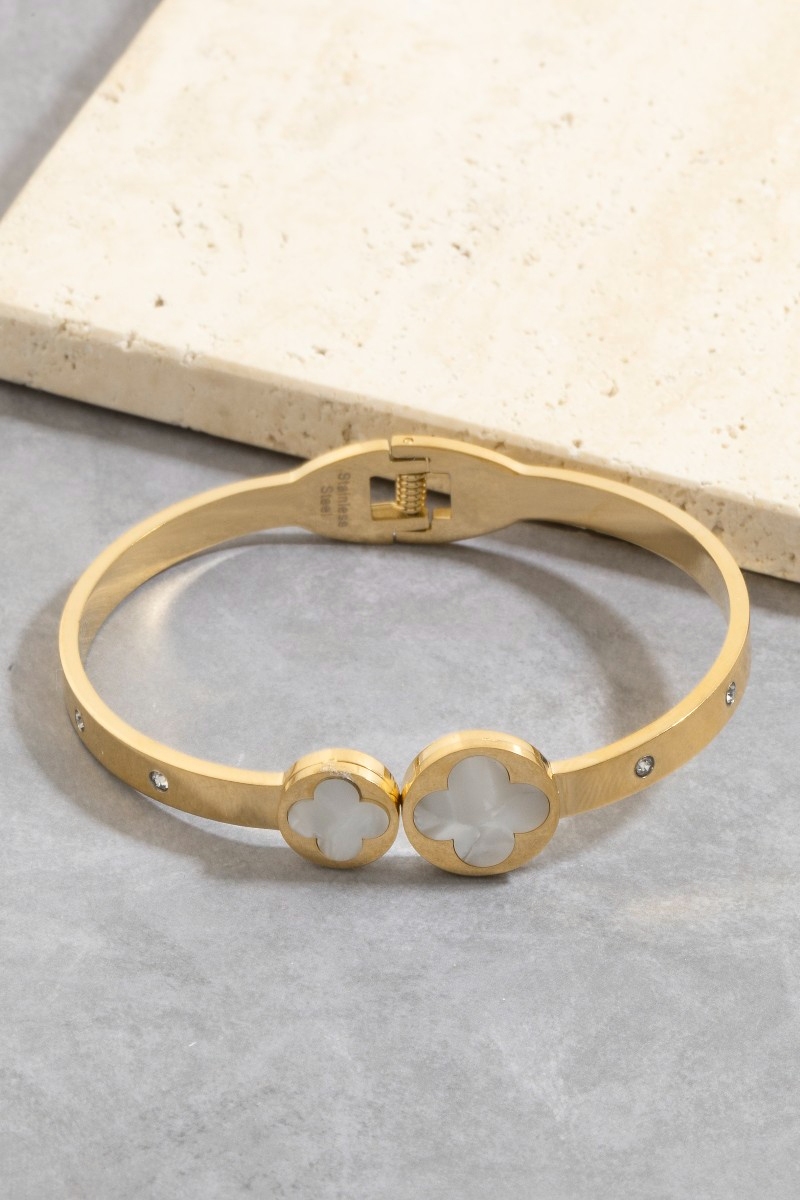 Stainless Steel Clover Hinged Bangle Bracelet