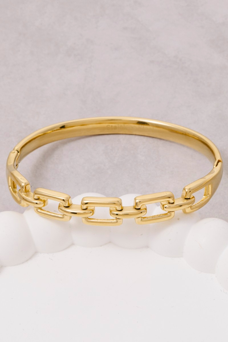 Stainless Steel Gold Plated Chain Link Bangle Bracelet