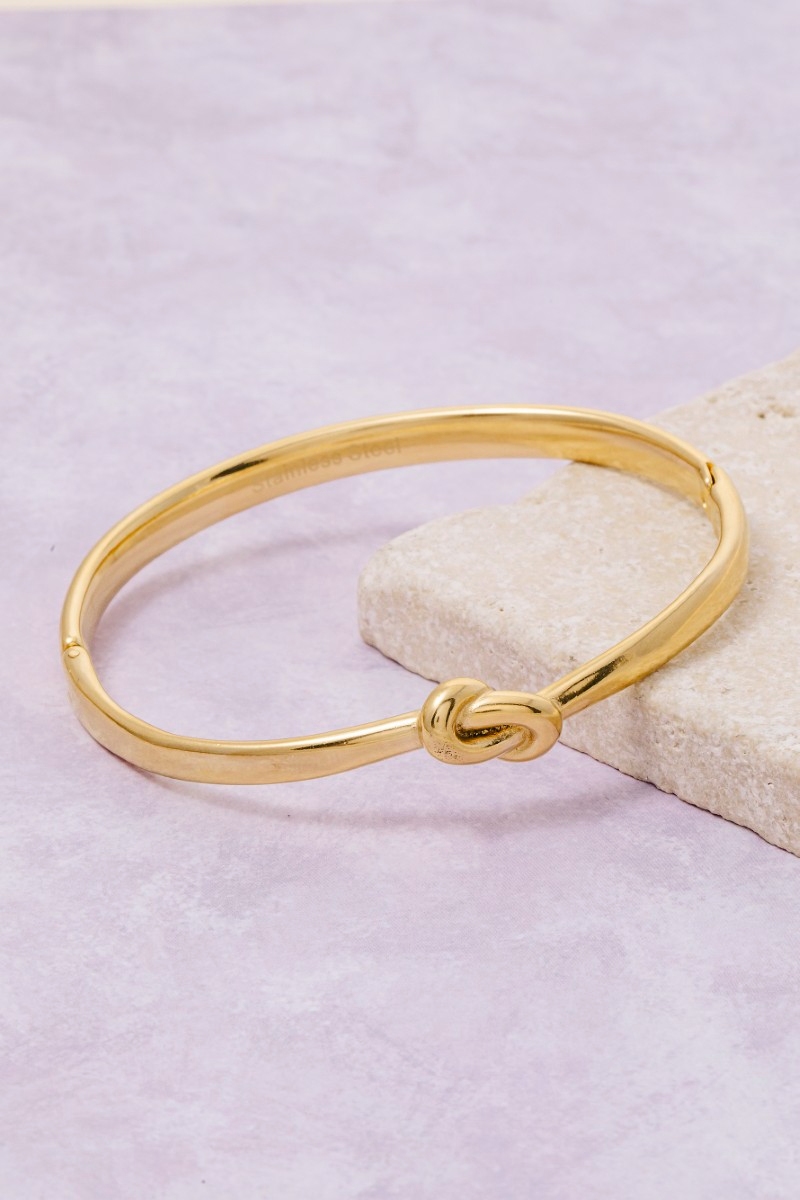 Stainless Steel Gold Plated Knot Bangle Bracelet