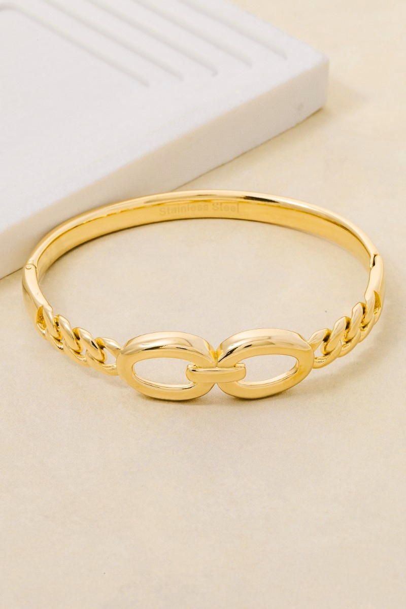 Stainless Steel Solid Curb Chain Hinge Bangle Bracelet