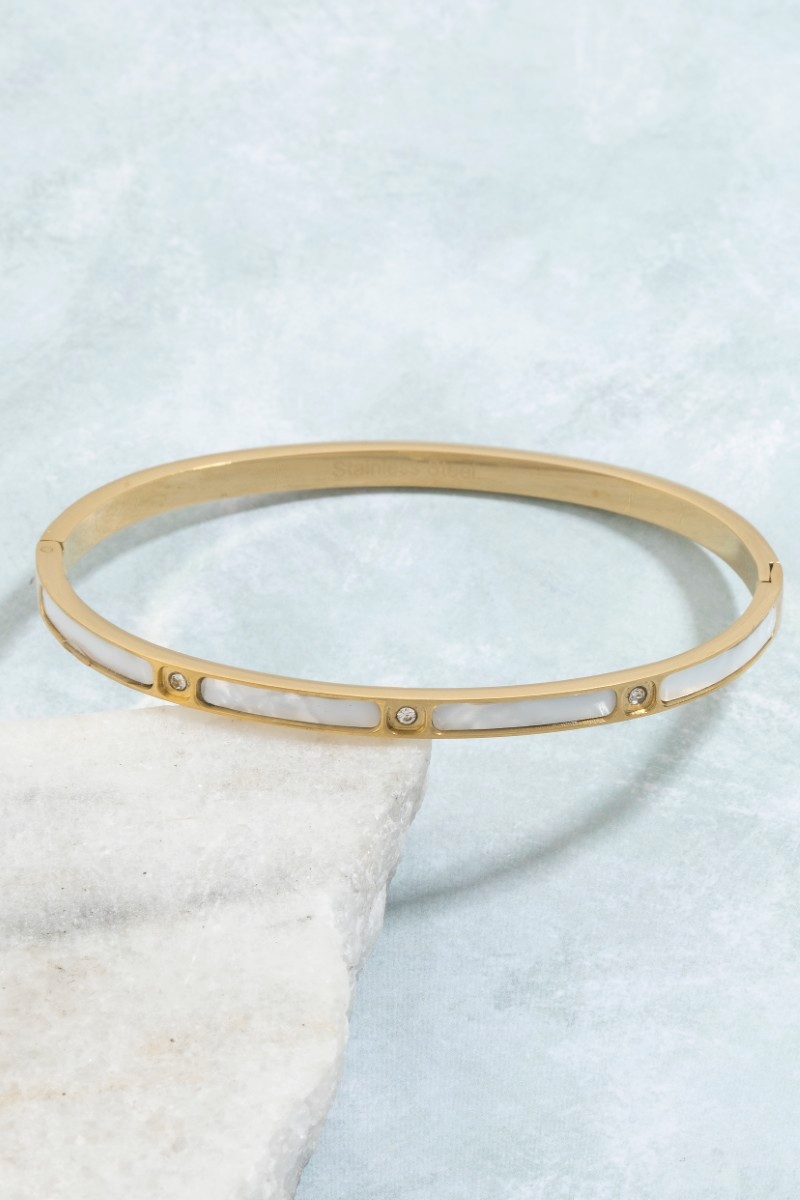 Stainless Steel Mother Of Pearl Bangle Bracelet