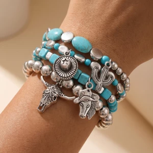 Turquoise Western Charm Stretch Bracelet Set