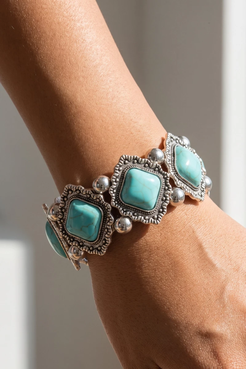 Turquoise Diamond Concho Stretch Bracelet