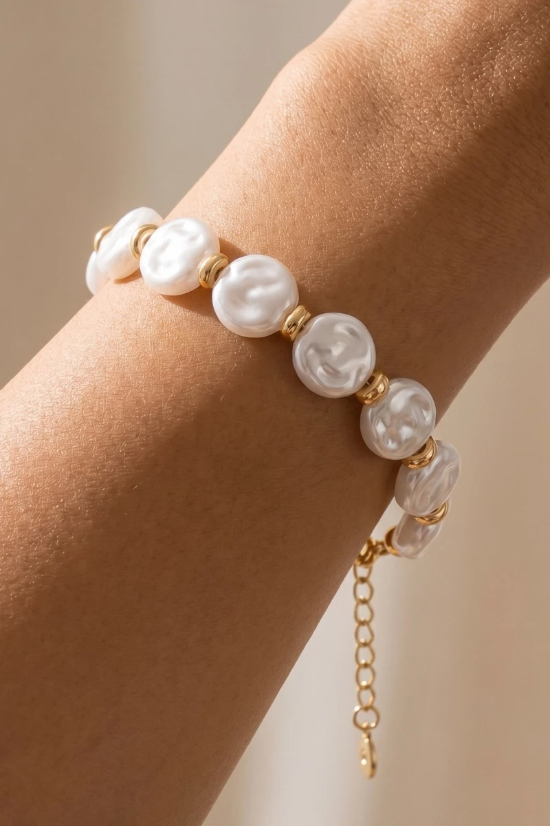 Coin Pearl Beaded Station Bracelet