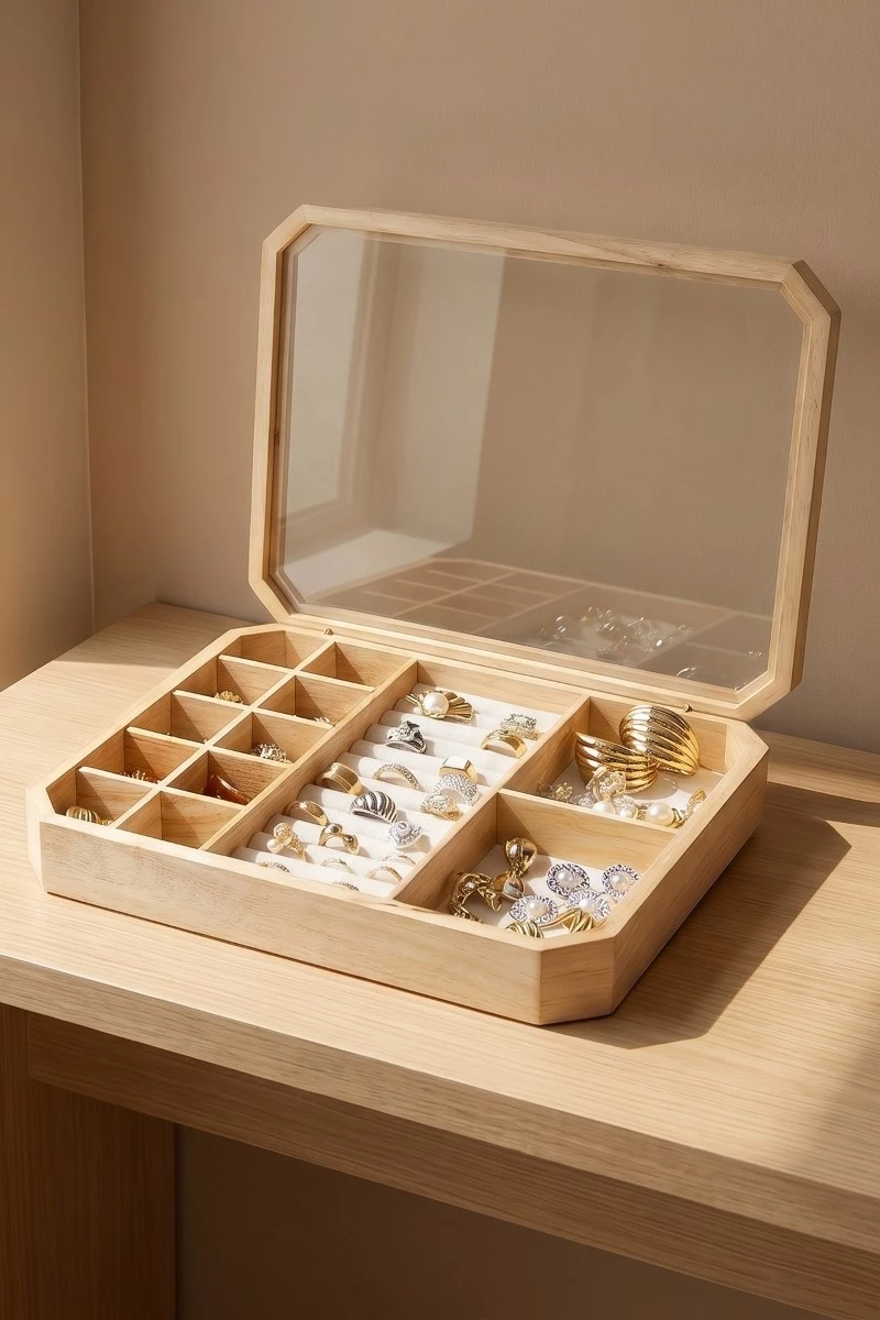 Wooden Jewelry Display Box Showcase