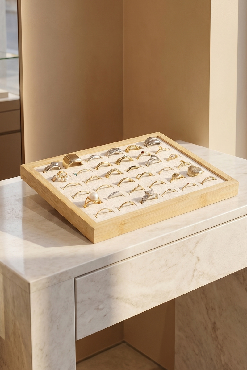 Bamboo Bracelet Watch Display Tray With Pillow Rolls