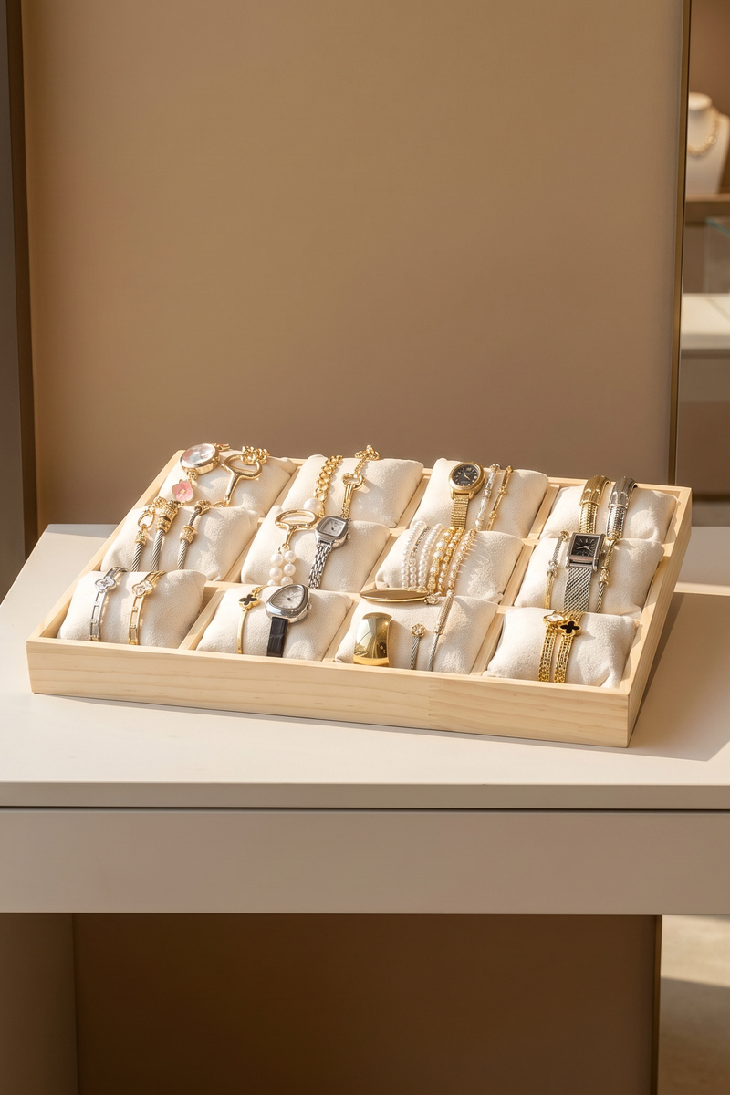 Wood Six Slot Cone Ring Finger Display Stand