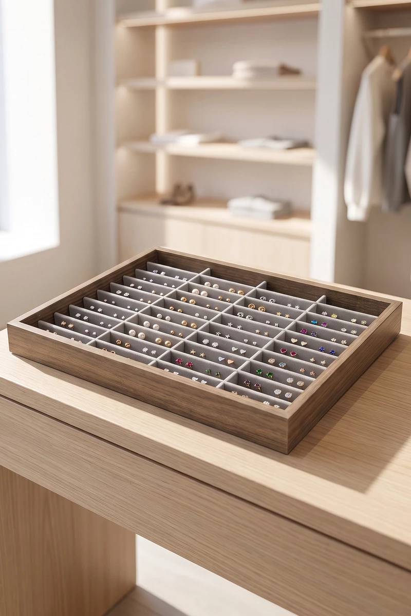 Wooden Slotted Jewelry Display Organizer Tray