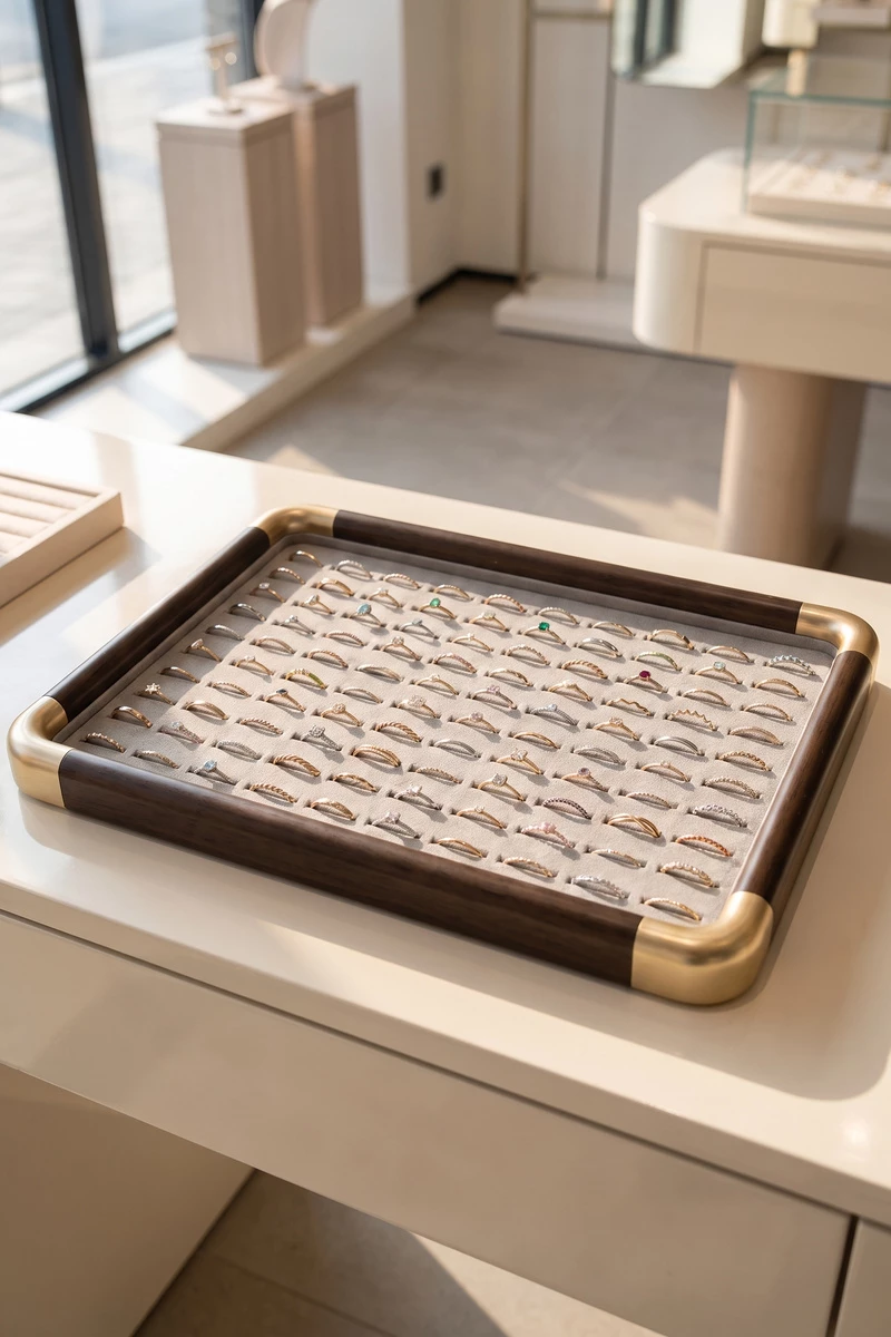 Ring Display Tray With Metal Corner Accents