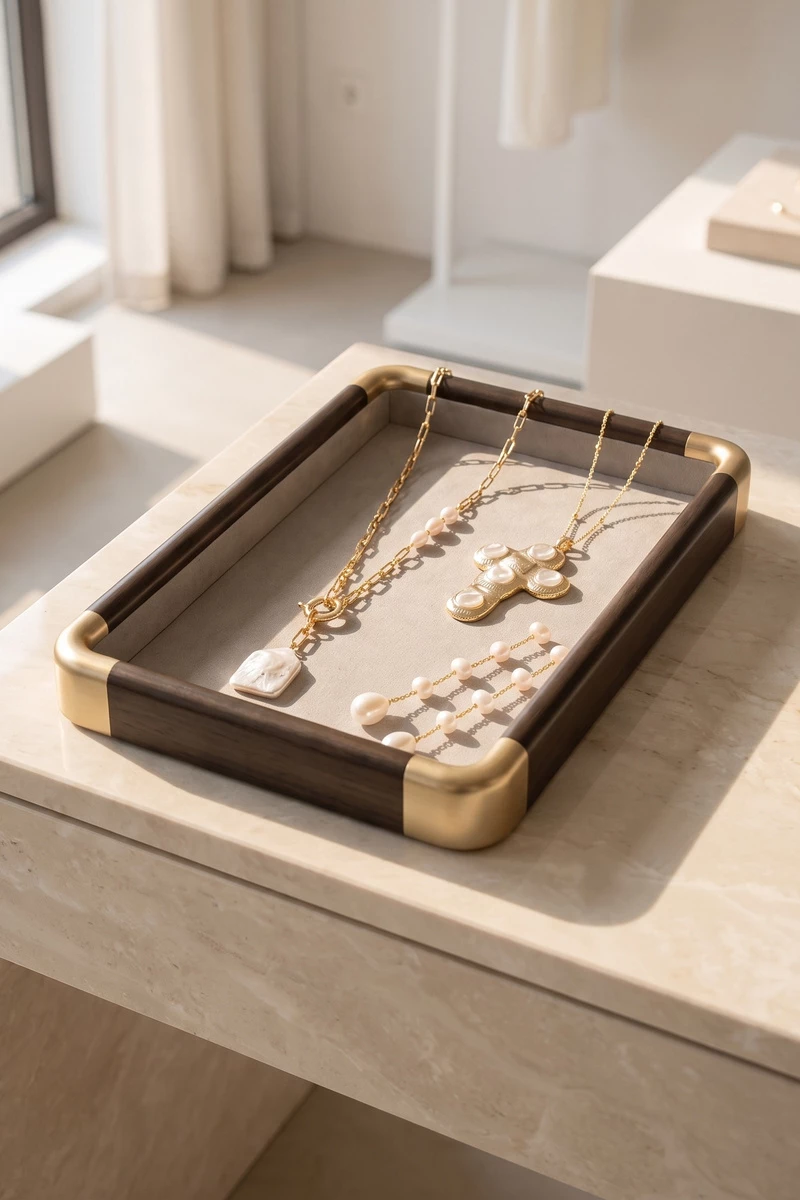 Open Jewelry Display Tray With Corner Accents