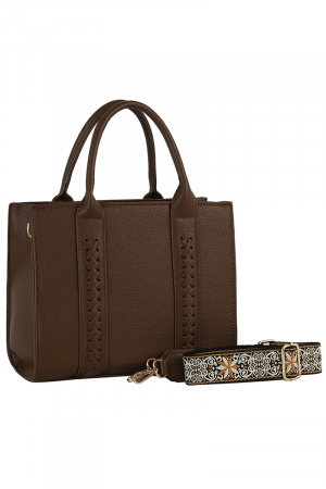 Woven Accent Top Handle Shoulder Bag