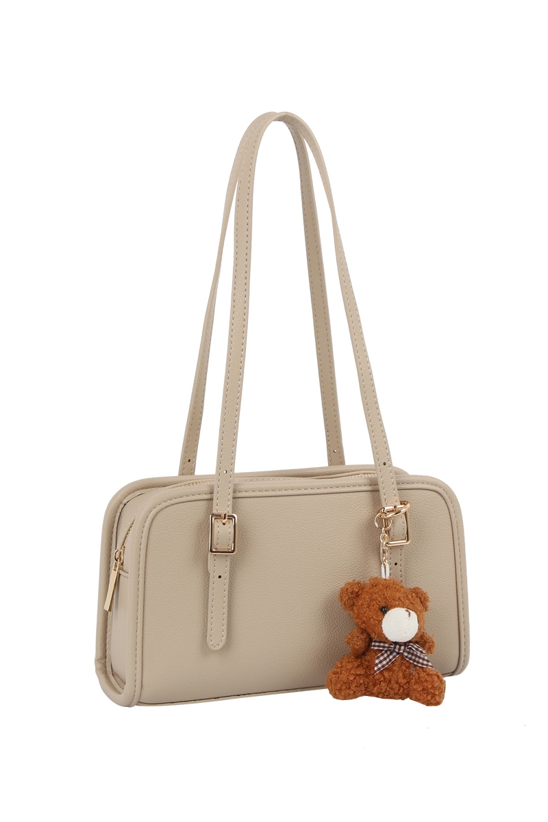 Bag Charm Buckle Top Handle Leather Boston Bag