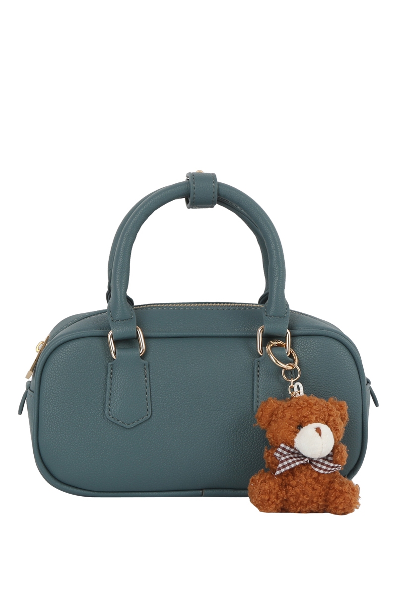 Bag Charm Top Handle Leather Boston Bag