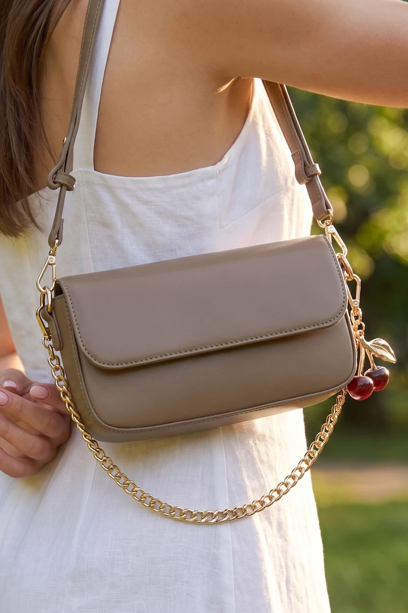 Cherry Charm Flap Baguette Shoulder Bag