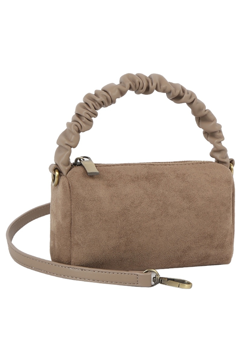 Ruched Top Handle Mini Suede Crossbody Bag
