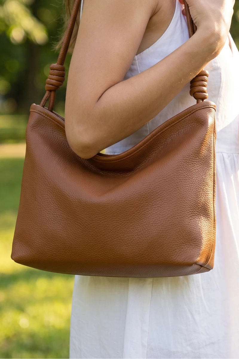 Knotted Strap Slouchy Bucket Bag
