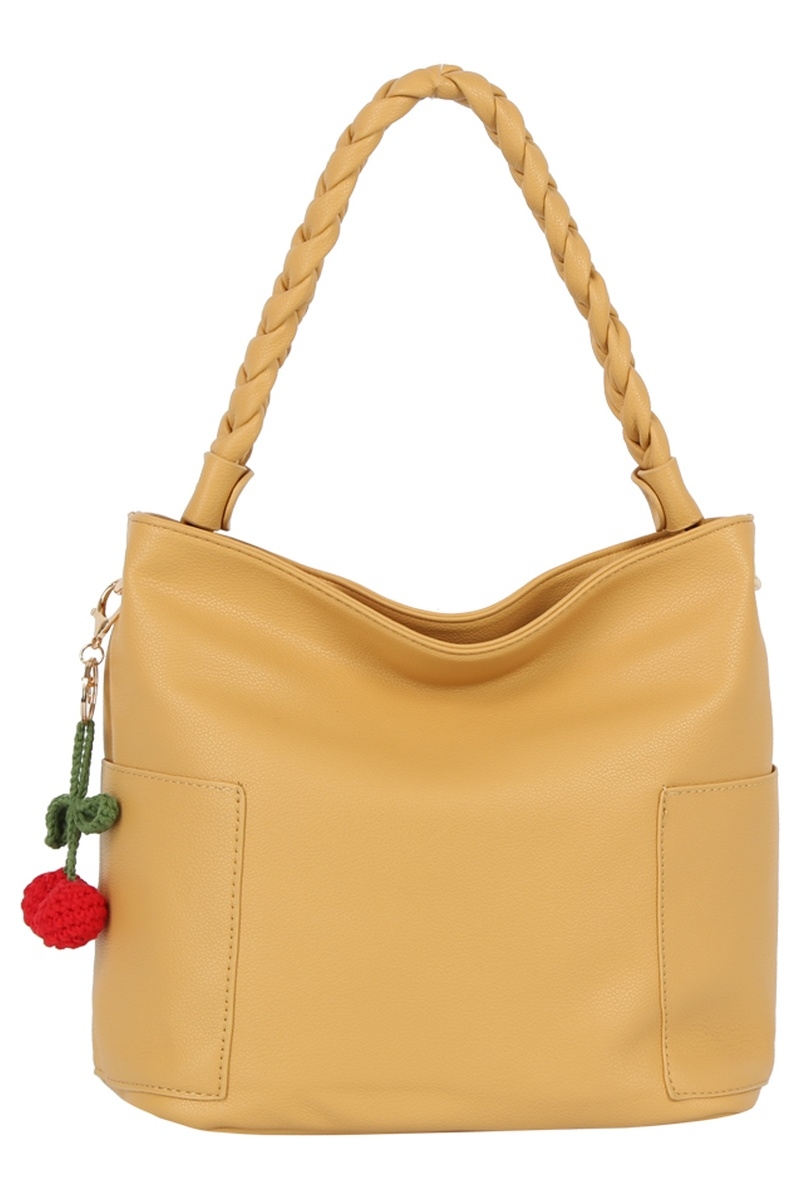 Braided Handle Cherry Charm Shoulder Bag