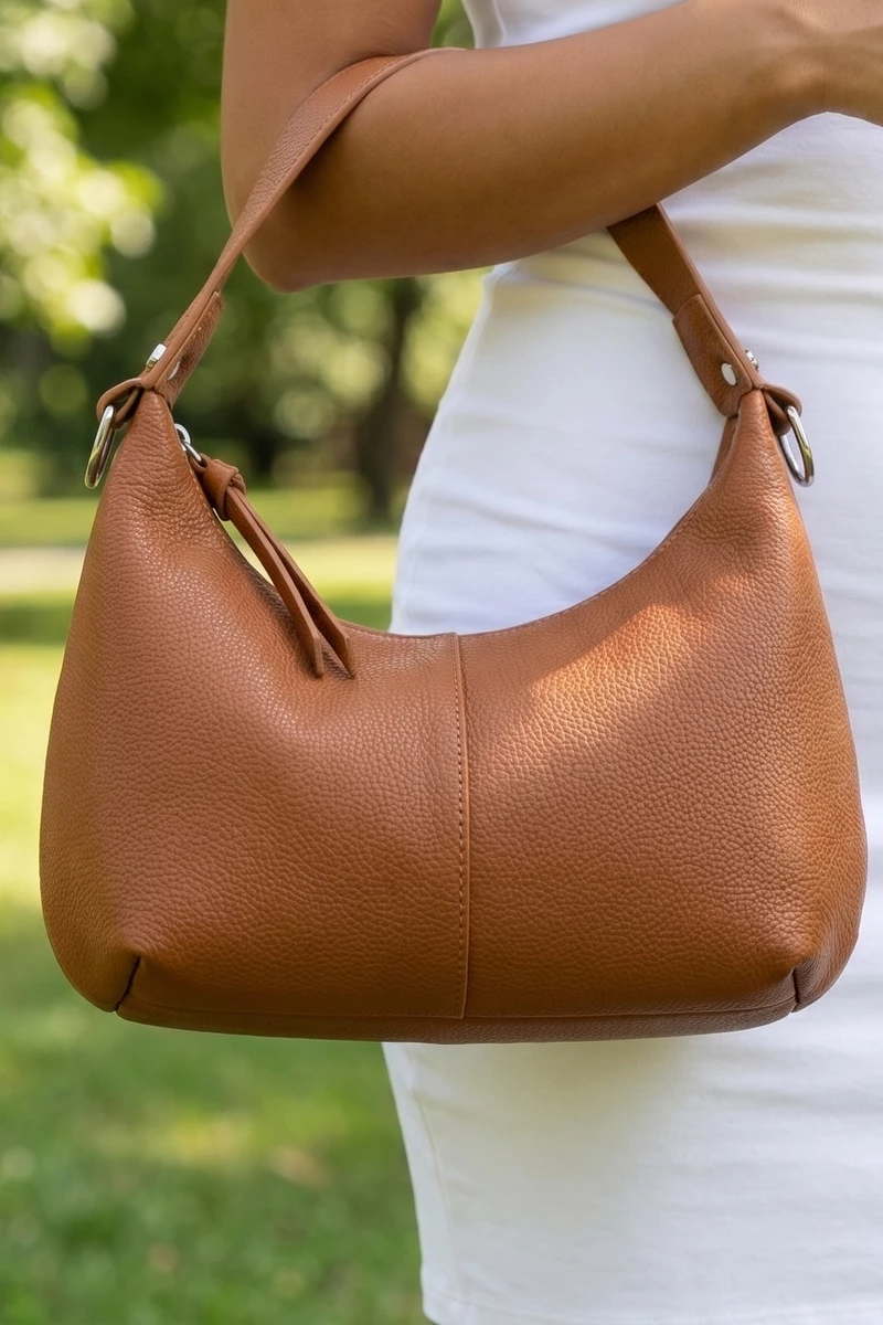 Curved Vegan Leather Hobo Shoulder Bag