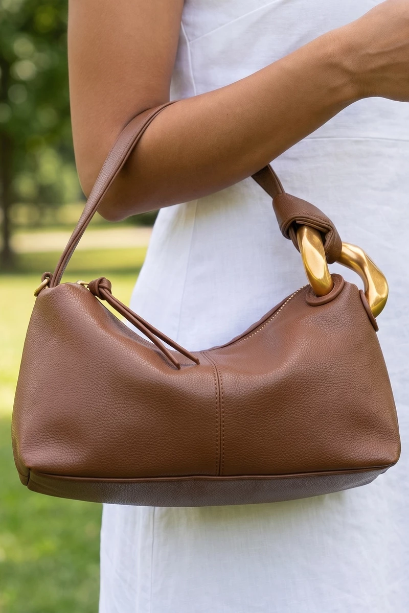 Chunky Link Handle Hobo Baguette Bag