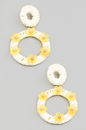 Paper Wrap Hoop Drop Flower Stud Earrings