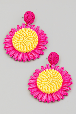 Raffia Sun Flower Drop Earrings