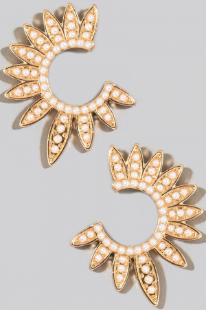 Mini Pearl Studded Crescent Flower Stud Earrings