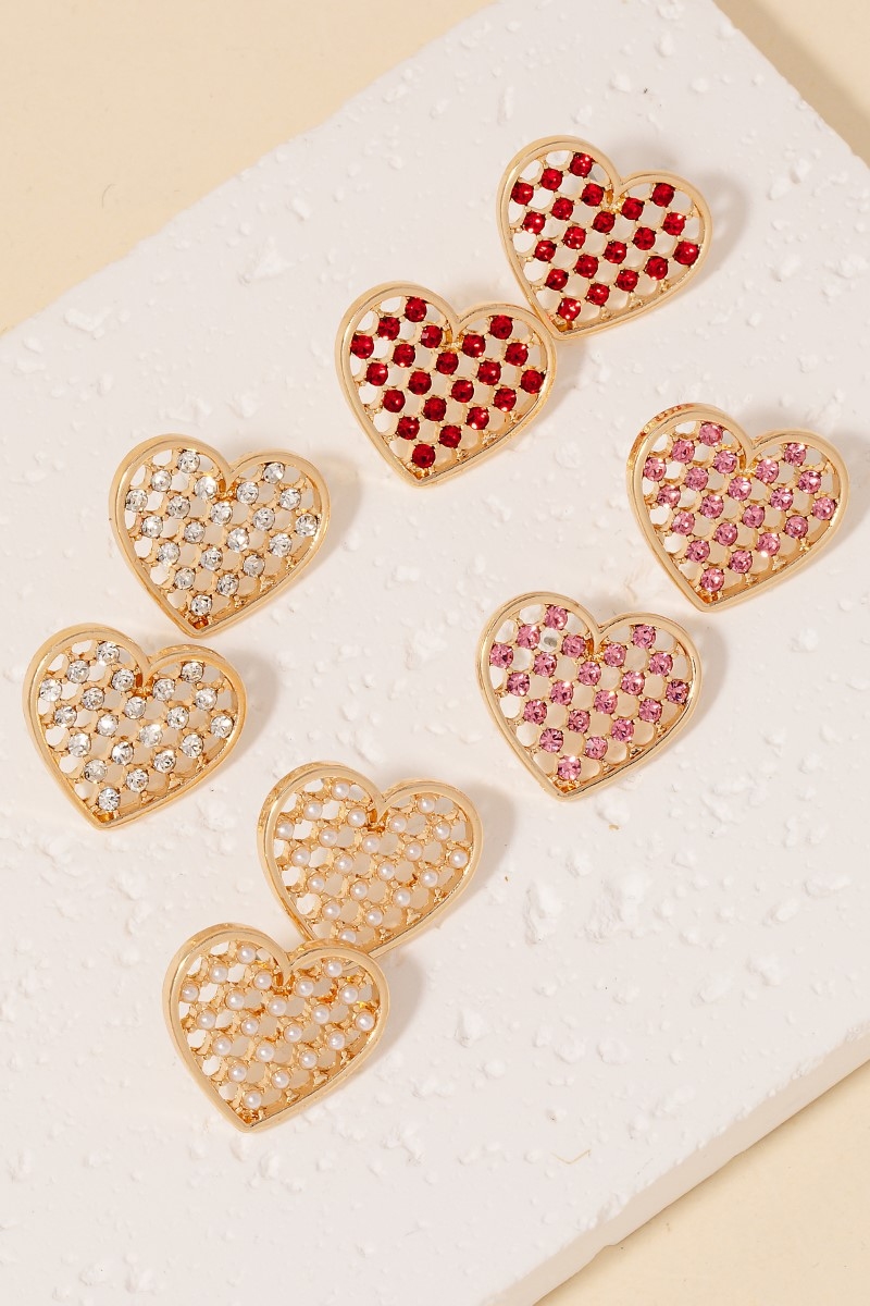 Pave Mesh Heart Stud Earrings