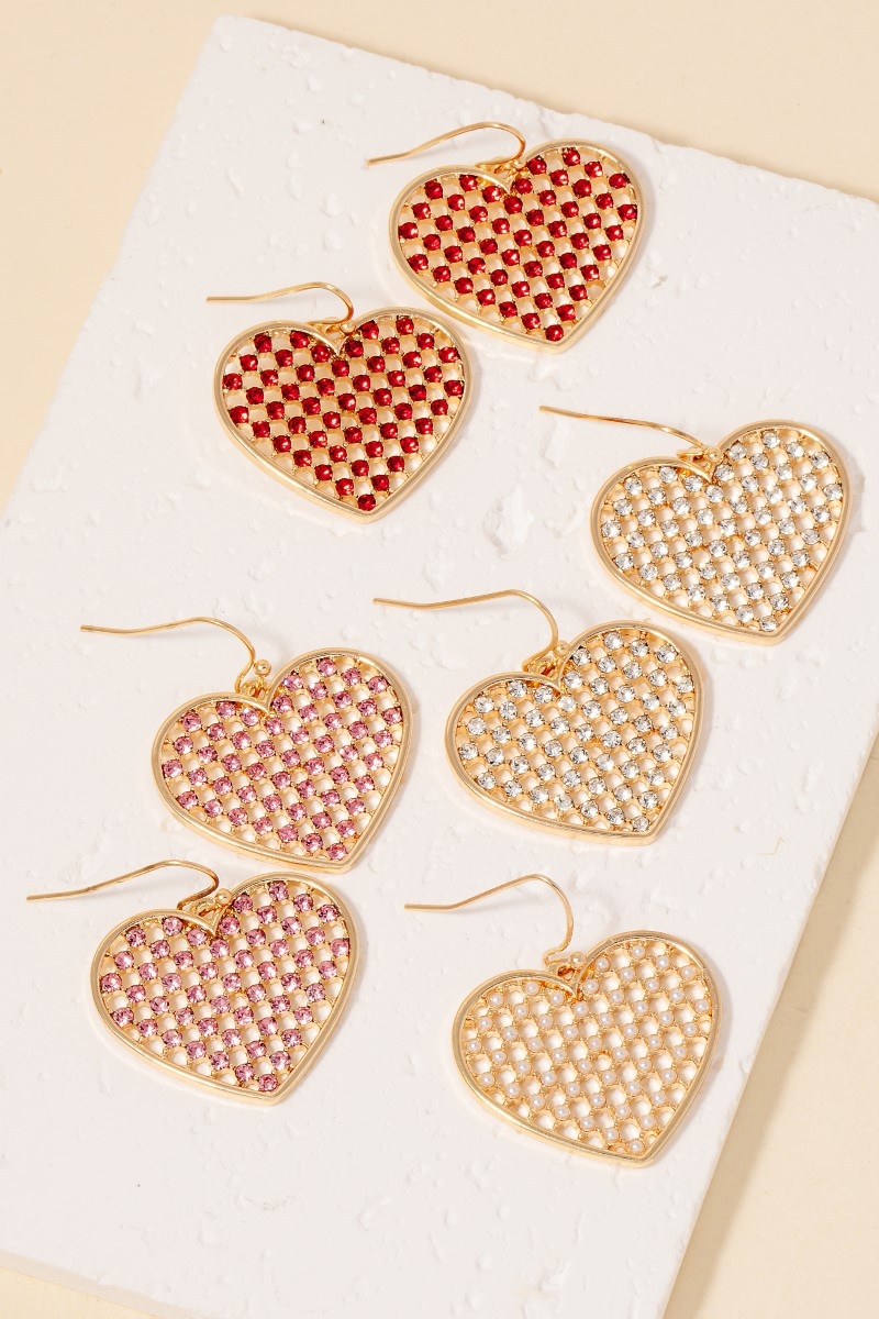 Pave Mesh Heart Charm Dangle Earrings